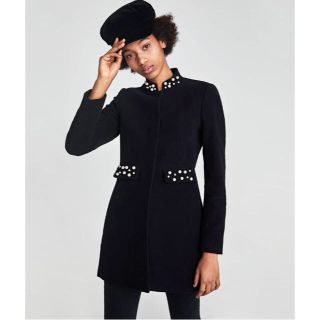 ザラ(ZARA)の完売品 ザラ パール モールスキン フロックコート 黒 ナポレオン ミリタリー(ミリタリージャケット)