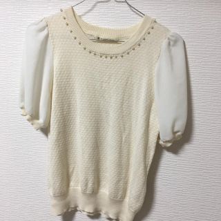 マジェスティックレゴン(MAJESTIC LEGON)のmajestic regon パール付きシースルートップス(Tシャツ(半袖/袖なし))