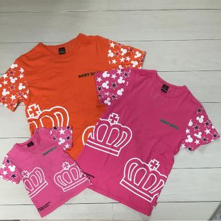 ベビードール(BABYDOLL)のベビードール Tシャツ 親子ペア ミッキー オレンジ ピンクトップスM S 80(Ｔシャツ)