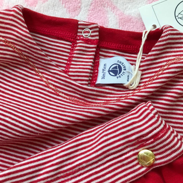 PETIT BATEAU(プチバトー)の☆SALE☆ 新品 プチバトー♡ミラレ半袖コンビワンピース 赤 36m 95cm キッズ/ベビー/マタニティのキッズ服女の子用(90cm~)(ワンピース)の商品写真