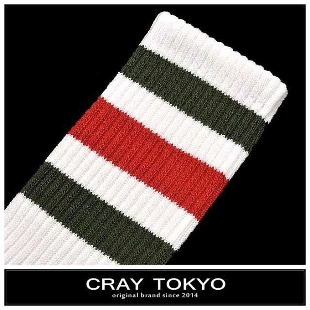CRAY TOKYO 白×赤×緑 3ストライプ ミドル丈ソックス メンズのレッグウェア(ソックス)の商品写真