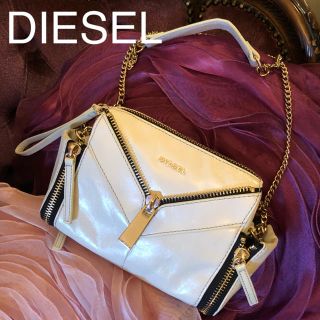 美品 DIESEL 2way チェーンショルダーバッグ レザー 斜め掛け 黒