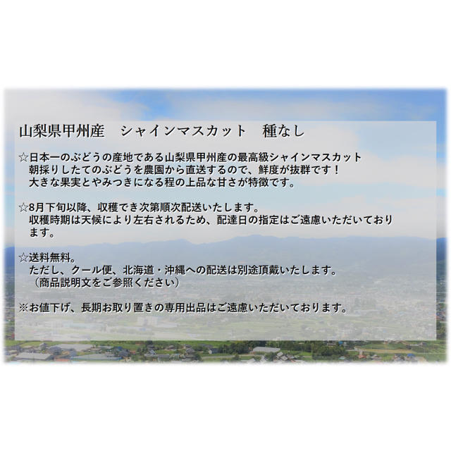 山梨県甲州勝沼産 ぶどう シャインマスカット 秀品 3房 食品/飲料/酒の食品(フルーツ)の商品写真