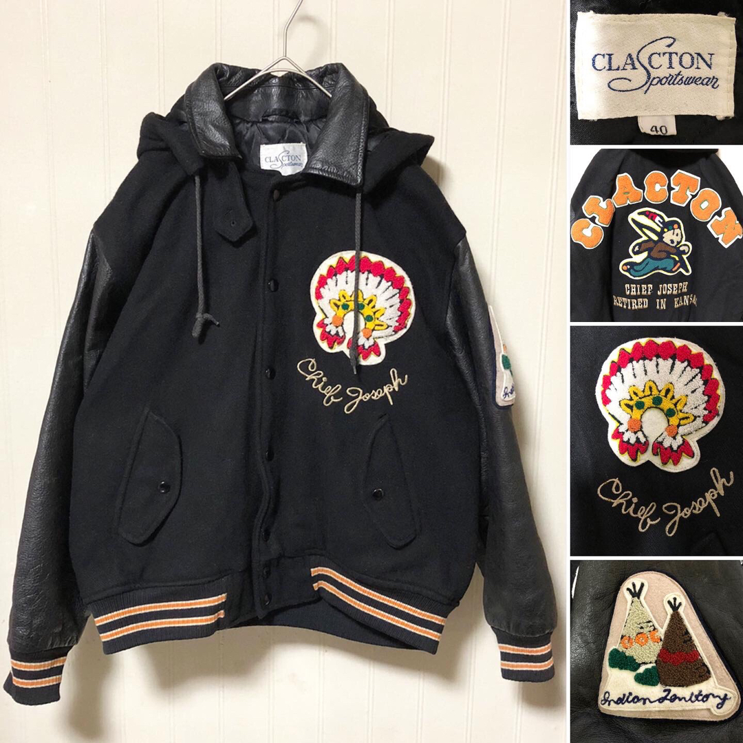 ART VINTAGE - CLACTON SPORTS WEAR サガラ刺繍 ヴィンテージ スタジャン 黒の通販 by stoneface's shop|アートヴィンテージならラクマ ART VINTAGE - CLACTON SPORTS WEAR サガラ刺繍 ヴィンテージ スタジャン 黒の通販 by stoneface's shop|アートヴィンテージならラクマ