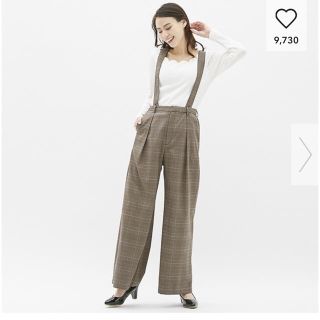 GU - サスペンダー付きワイドパンツ グレンチェック ダークブラウン S