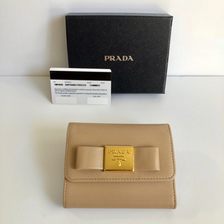 プラダ(PRADA)の新品 PRADA 三折財布 リボン ベージュ(財布)