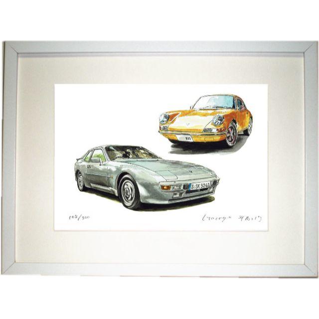 美術品/アンティークGC-466ポルシェ944/911限定版画 直筆サイン額装●作家 平右ヱ門