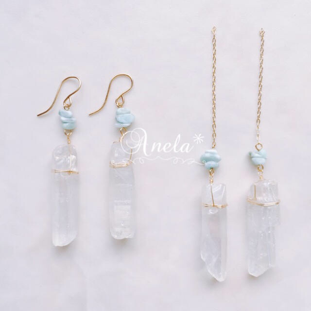 数量限定♡特別価格♡crystal × larimar  ハンドメイドのアクセサリー(ピアス)の商品写真