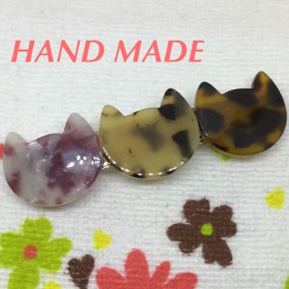 大理石&べっ甲柄 ネコ バレッタ☆髪留め☆ハンドメイド☆新品(ヘアアクセサリー)