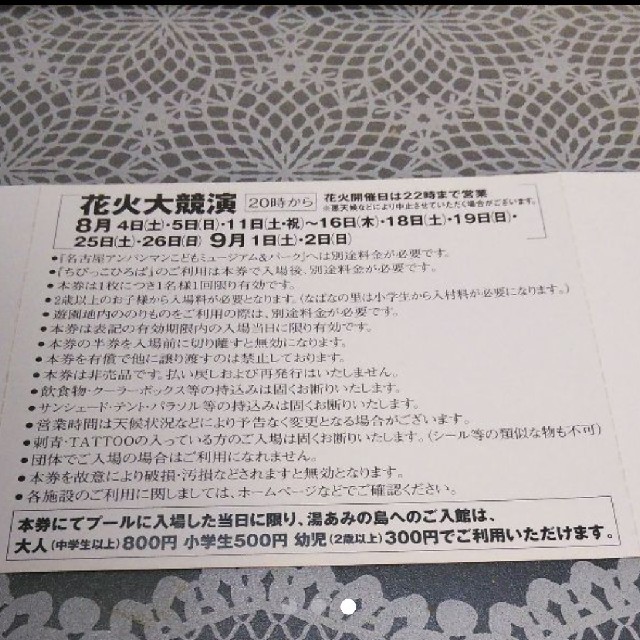 ナガシマジャンボ海水プール&ナガシマスパーランド入場券大人2枚 チケットの施設利用券(プール)の商品写真