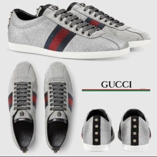 グッチ(Gucci)のGUCCIスタッズグリッターウェブスニーカー(スニーカー)