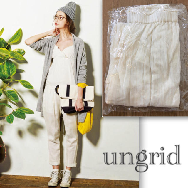 Ungrid(アングリッド)の新品 アングリッド シフォン ストライプ 白 ルーズ アンクル ウエストゴム レディースのパンツ(クロップドパンツ)の商品写真