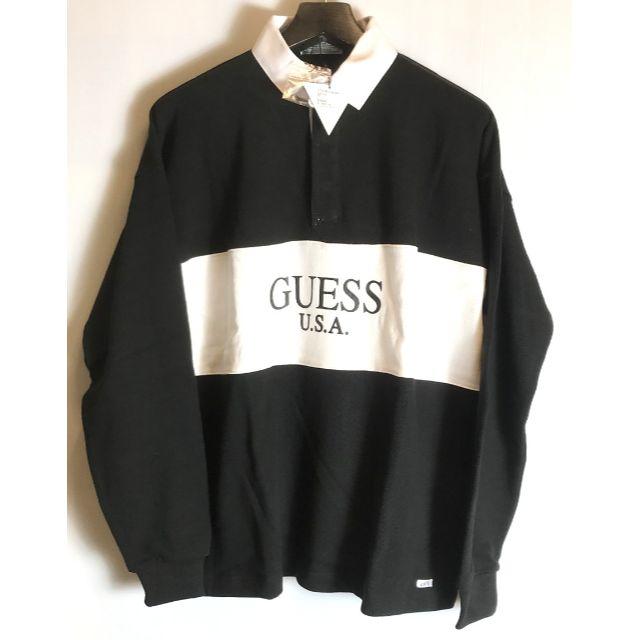 GUESS(ゲス)の18SS ゲスグリーンレーベル パネルロゴ ラガーシャツ 黒白 L メンズのトップス(Tシャツ/カットソー(七分/長袖))の商品写真