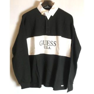 ゲス(GUESS)の18SS ゲスグリーンレーベル パネルロゴ ラガーシャツ 黒白 L(Tシャツ/カットソー(七分/長袖))