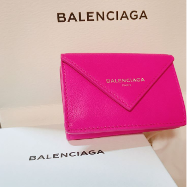 未使用正規品 バレンシアガ ペーパーミニウォレット ミニ財布 ピンク