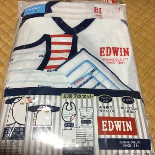 エドウィン(EDWIN)のEDWIN 肌着セット ガーゼ スタイ ミトン付 新品 出産祝い(肌着/下着)