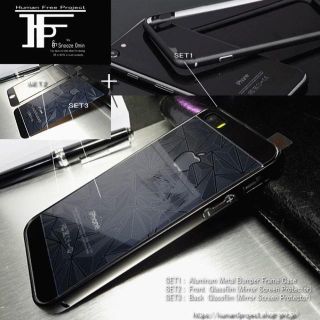 iPhoneSE/5S/5用★黒柄★アルミバンパー+鏡面強化ガラス!(iPhoneケース)