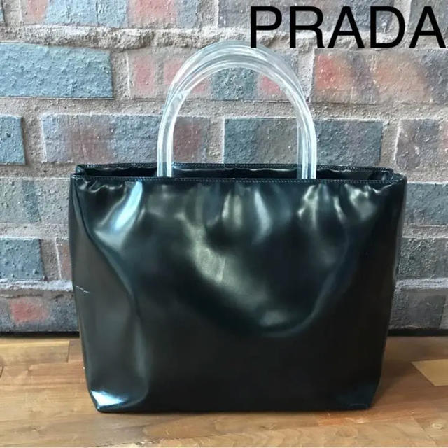 PRADA - PRADA プラダ レザー 黒 エナメル トートバッグ ハンドバッグ