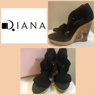 ダイアナ(DIANA)のダイアナ♡ブラックストレッチ パイソンヒール サンダル♡(サンダル)