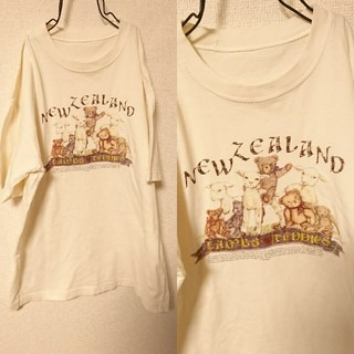 サンタモニカ(Santa Monica)のオールド古着  熊と羊のかわいいプリントの半袖Tシャツ(Tシャツ/カットソー(半袖/袖なし))