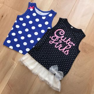 ニシマツヤ(西松屋)の【美品】サイズ100 可愛い♡女の子用タンクトップ 2枚セット！ ドット リボン(Tシャツ/カットソー)