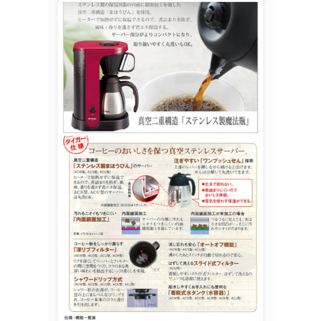 TIGER(タイガー)のコーヒーメーカー スマホ/家電/カメラの調理家電(コーヒーメーカー)の商品写真