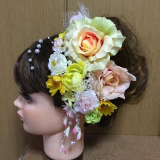 No.7 グリーン×ピンク×イエロー フラワーピン(ヘアピン)