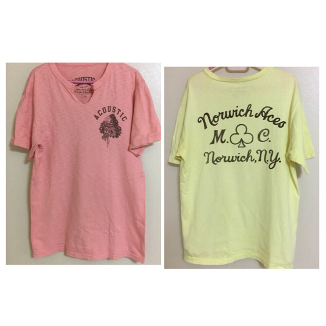 Twins Acoustic(ツインズアコースティック)のアコースティック acoustic Tシャツ 半袖 ピンク イエロー メンズのトップス(Tシャツ/カットソー(半袖/袖なし))の商品写真