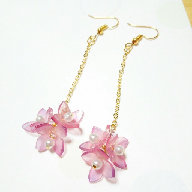 フラワー 花 ピアス チェーン フック パール プラバン ピンク パープルの通販 By ゆき S Shop ラクマ