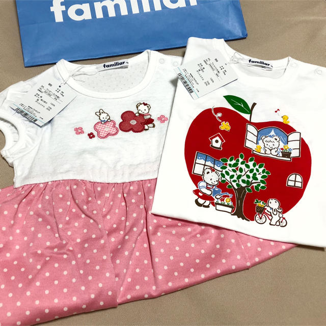 familiar(ファミリア)の新品＊ファミリア 新作ワンピース Tシャツ 2着セット 90 キッズ/ベビー/マタニティのキッズ服女の子用(90cm~)(ワンピース)の商品写真