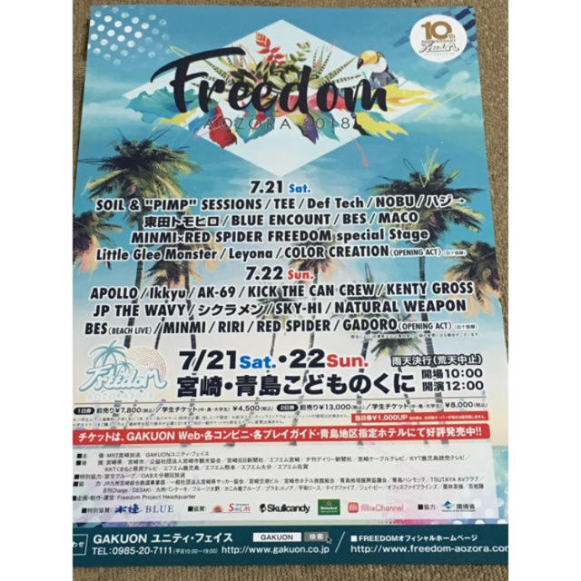 音楽フェス宮崎 freedom チケット 7/22 2枚