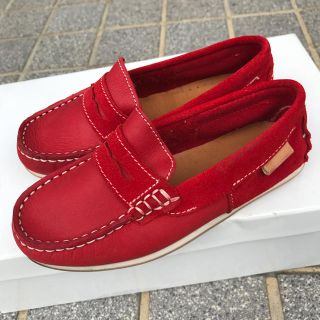 ザラキッズ(ZARA KIDS)の美品 ザラキッズ ローファー 本革 17cm レッド 子供 男女兼用 シューズ(ローファー)