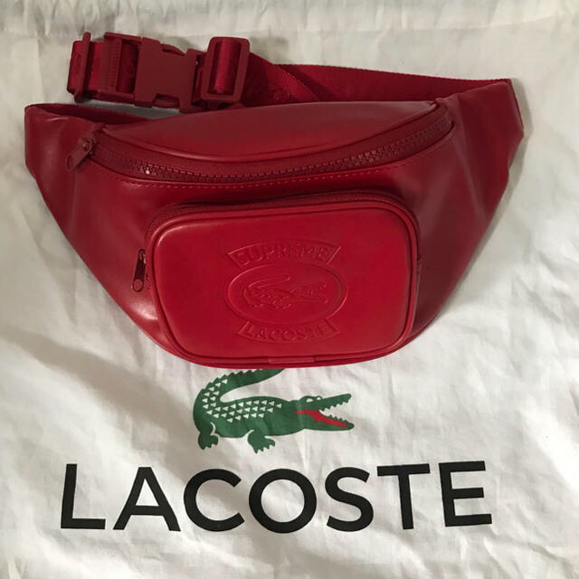 フリー色18ss Supreme lacoste waist bag 赤