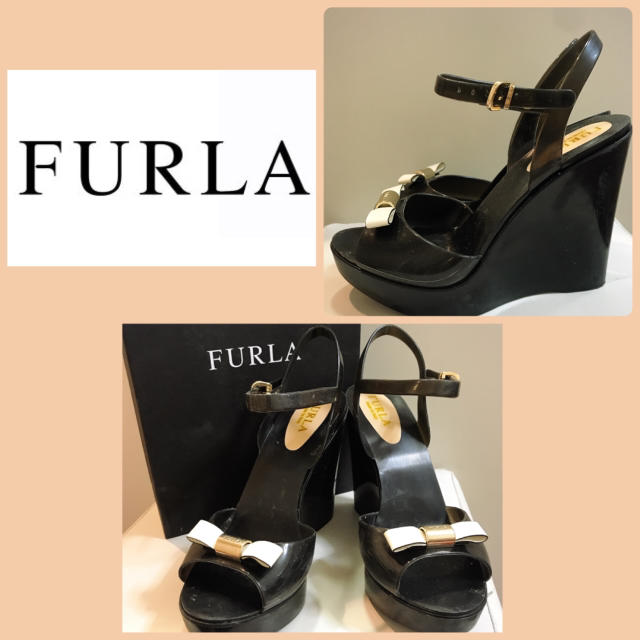 Furla(フルラ)のさやごろ様専用ページ♡フルラ♡ブラックラバー×ホワイトレザー リボンサンダル♡ レディースの靴/シューズ(サンダル)の商品写真