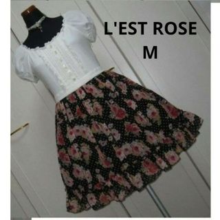 レストローズ(L'EST ROSE)の64美品 L'EST ROSE*M*『 薔薇柄シフォンドッキングワンピース』(ひざ丈ワンピース)