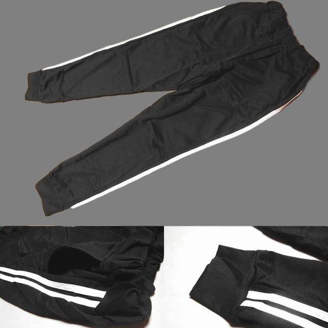 L サイドラインジョガージャージパンツテーパード リブスポーツダンス黒白AE66 レディースのパンツ(カジュアルパンツ)の商品写真