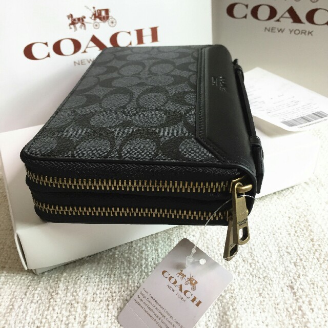 セールCOACH/コーチ長財布 ダブルジップ F93240 ブラウンメンズ