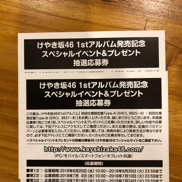 欅坂46(けやき坂46)(ケヤキザカフォーティーシックス)のけやき坂46 イベント応募券2枚 エンタメ/ホビーのタレントグッズ(女性タレント)の商品写真