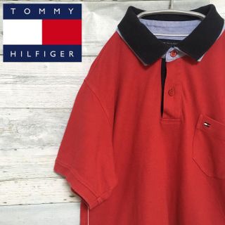 トミーヒルフィガー(TOMMY HILFIGER)のトミーヒルフィガー 90s ポロシャツ Lサイズ ワイドサイズ  レッド 赤(ポロシャツ)