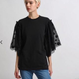 カオン(Kaon)のkaon 17SS ドットチュールスリーブカットソー 黒 ☆美品☆ カオン(カットソー(半袖/袖なし))