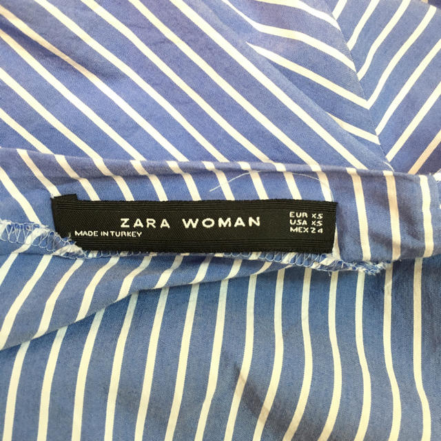 ZARA(ザラ)のZARA★ブルーストライプカシュクールブラウスXS レディースのトップス(シャツ/ブラウス(長袖/七分))の商品写真