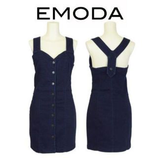 エモダ(EMODA)のタグ付き　新品　EMODA サロペットディテールタイトデニムワンピース (ひざ丈ワンピース)