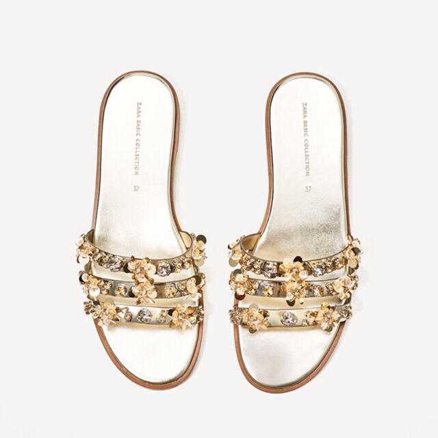 ZARA - 【タグ付き新品】ザラ フラワービーズ付きフラットサンダル 37 ...