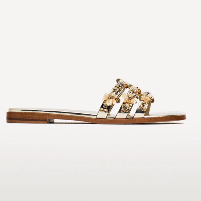 ZARA - 【タグ付き新品】ザラ フラワービーズ付きフラットサンダル 37 ...