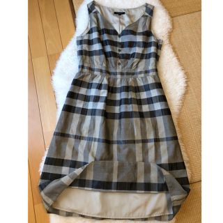 バーバリー(BURBERRY)の美品本物Burberry上質コットンシルク混チェック柄ノースリーブワンピース♫(ひざ丈ワンピース)