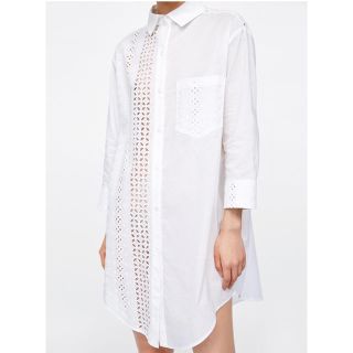 ザラ(ZARA)のZARA 新品 カットワーク刺繍入りコンビチュニックシャツ(シャツ/ブラウス(長袖/七分))