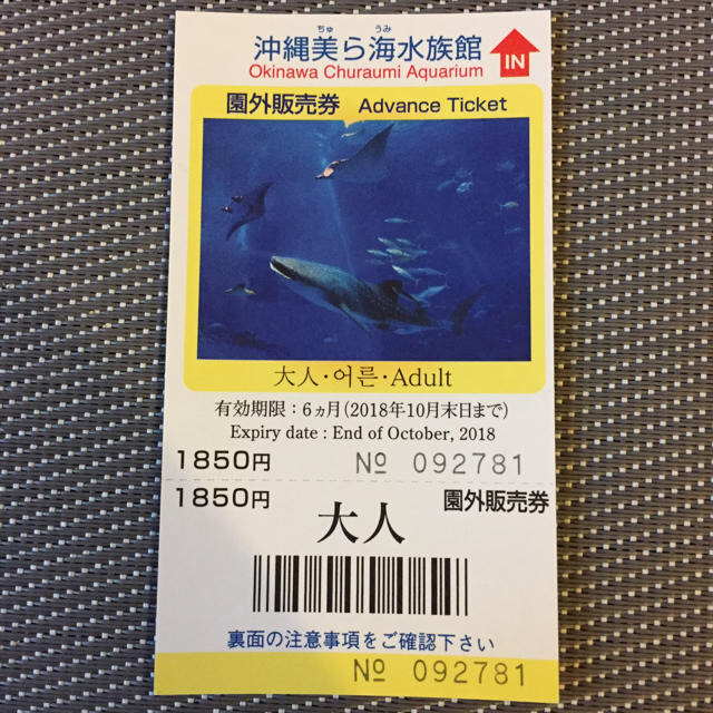 美ら海水族館チケット チケットの施設利用券(水族館)の商品写真