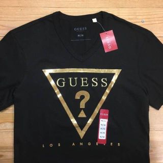 ゲス(GUESS)の新品【メンズM】★ゲス★ロゴ刺しゅう入りVネック半袖Tシャツ/黒/GUESS(Tシャツ/カットソー(半袖/袖なし))