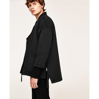 ザラ(ZARA)の新品ZARAmanレイヤードリブスリーブキモノMIXボンバーブルゾン法被着物(ミリタリージャケット)