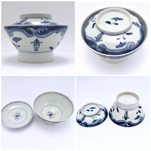 人気の新作 古伊万里 広東型 蓋付碗 江戸時代 5客セット 陶芸